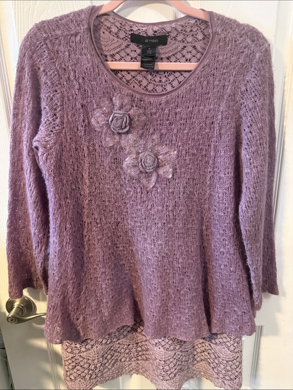 ABSOLUTELY STUNNING!! Ali Miles Lavender Floral Knit Pullover Sweater